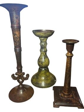 Vintage Metal Candlestick Set 3 Mixed Rustic Farmhouse Decor moody style